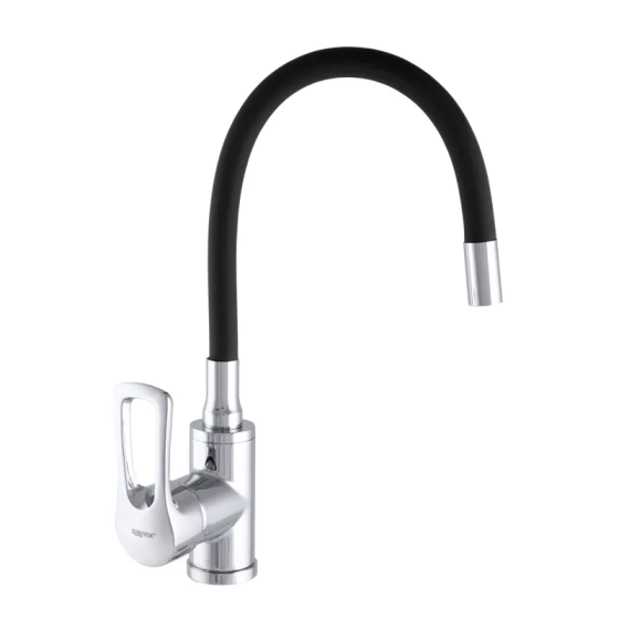 Кухонный смеситель Zerix SAR 181 с гибким силиконовым изливом, черный Харьков