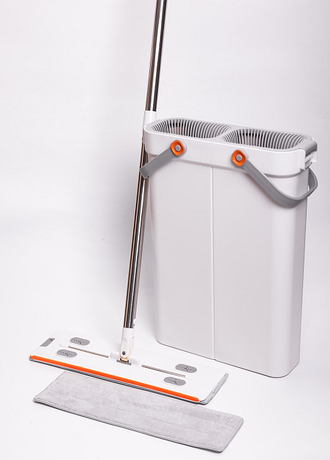 Household Швабра з відром для миття підлоги з віджимом, плоска насадка з мікрофібри, набір для Коломия - фото 5