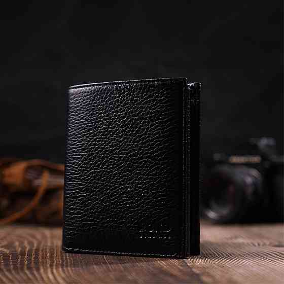 Небольшой мужской бумажник из натуральной зернистой кожи без застежки BOND 21988 Черный Киев