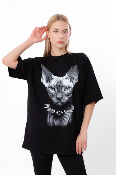 Футболка жіноча чорна (оверсайз) з принтом сфінкс топ Київ - фото 1