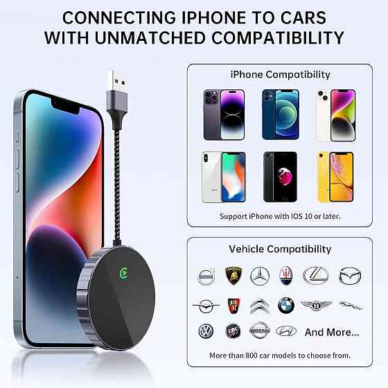 Бездротовий адаптер CarPlay Plug & Play, перетворення дротового Карплей для iPhone iOS 10+ для авто з 2015 року Київ