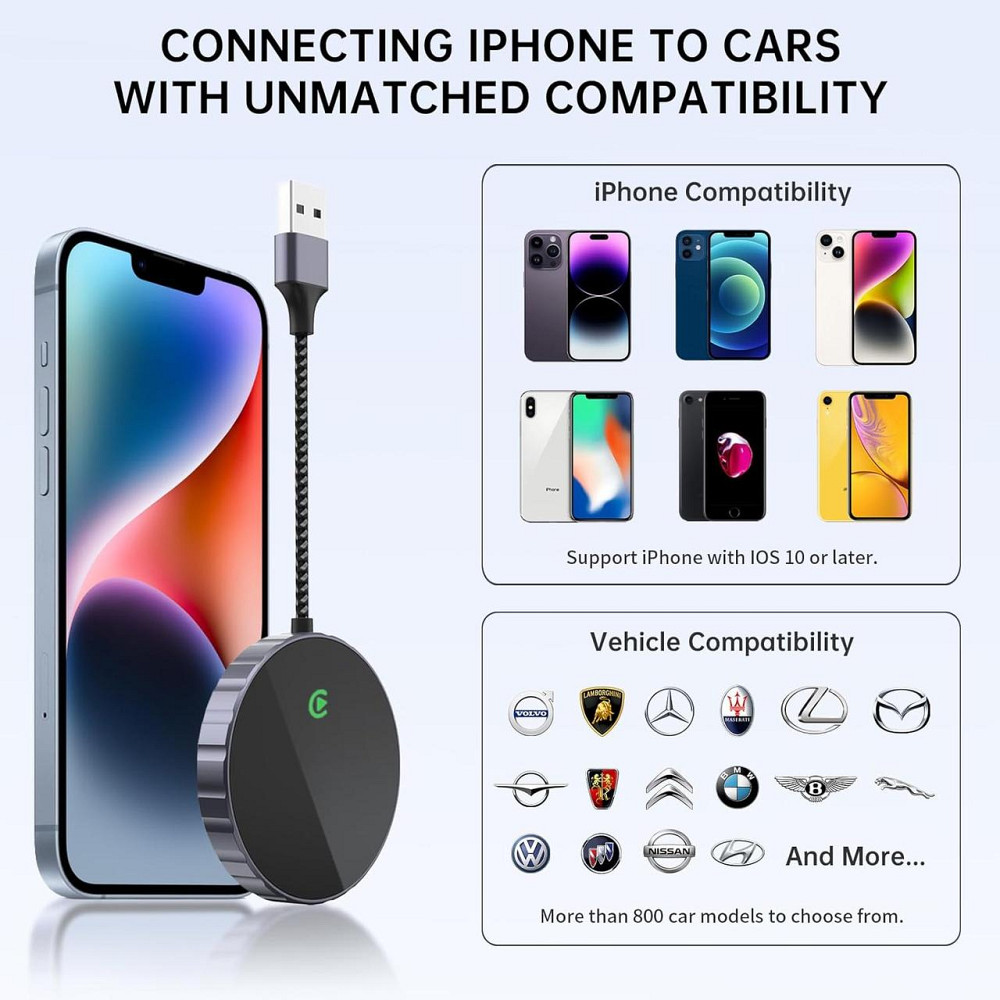 Бездротовий адаптер CarPlay Plug & Play, перетворення дротового Карплей для iPhone iOS 10+ для авто з 2015 року Київ - фото 5