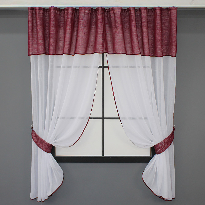 Кухонный комплект VR-Textil № 084к шторки с ламбрекеном бордовый с белым 270х170 см (50-754) Киев - изображение 1