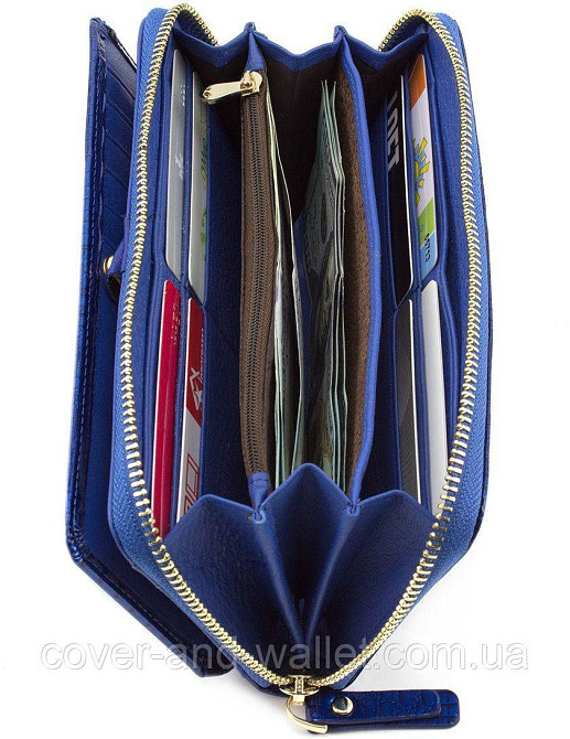 Жіночий лаковий гаманець на змійці з візитницею синього кольору ST S7001A Київ - фото 6