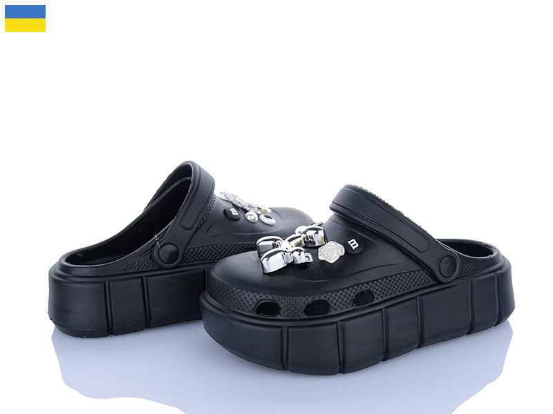 Кроксы черные женские на высокой толстой подошве легкие платформе с украшением 37 Одесса - изображение 5