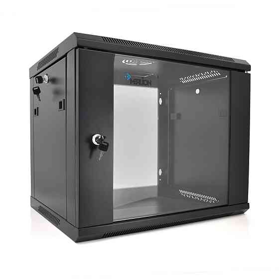 Шафа  Merlion 9U, 600*600*500 (Ш*Г*В)мм  загартоване скло, чорна. сталь 1,2мм з замком Київ