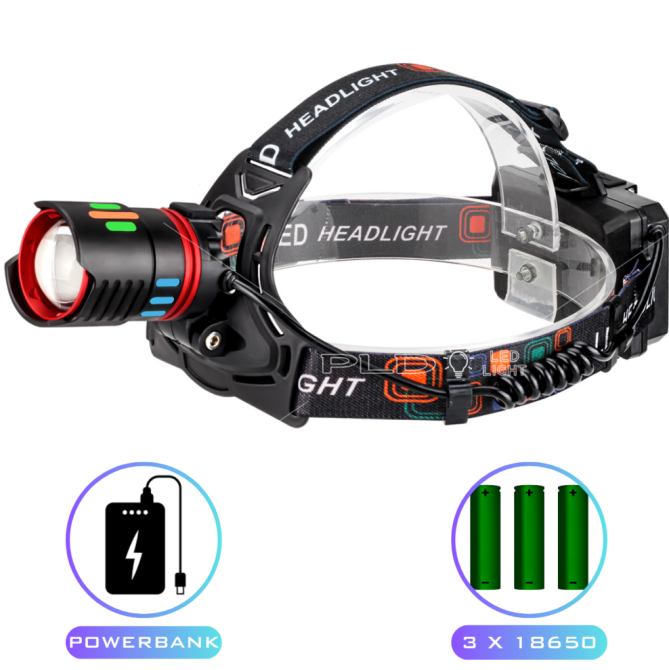 Налобний ліхтар Bailong CT012-3Q-TG, Білий, 3x18650, 1 режим, power bank, ЗП Type-C, zoom Дніпро - фото 2