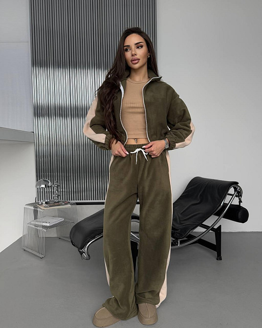 Женский теплый повседневный костюм с лампасами двойка двухсторонний флис Одесса - изображение 9