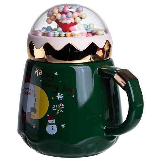 Чашка порцелянова з кришкою Christmas 400 (мл) Зелена Yiwu FM-CS-41A Коломия