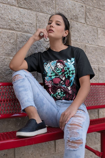 Футболка з аніме принтом Вбивця демонів оверсайз (S/M/L) Чорний AnimeJ1061 Дніпро - фото 4