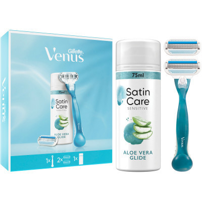 Набір косметики Gillette Станок для гоління Venus Smooth + 2 змінних леза + Гель для гоління Satin Care Алое Вера 75 мл (8700216077217) Вінниця - фото 1