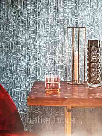 Шпалери вінілові на флізелін BN International 219744 Finesse геометрія коло півколо точки блакитні на синьому Київ