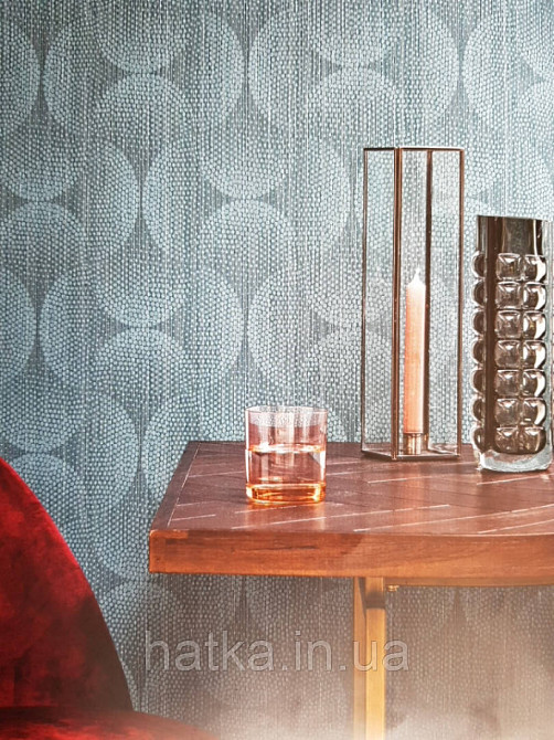 Шпалери вінілові на флізелін BN International 219744 Finesse геометрія коло півколо точки блакитні на синьому Київ - фото 2