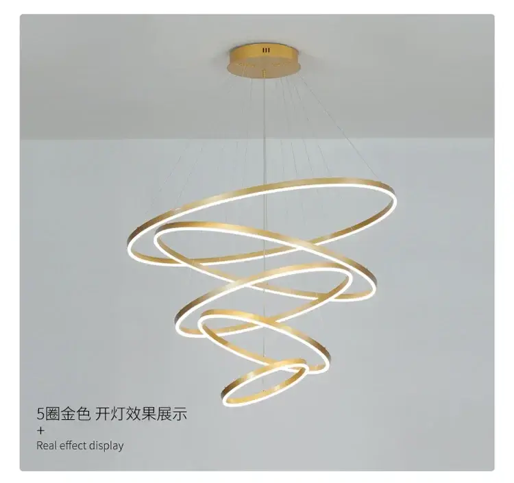 Світлодіодна люстра Олімпія PJ812С-5 20+30+40+80+100см (5 кілець) Золотистий Вінниця - фото 6