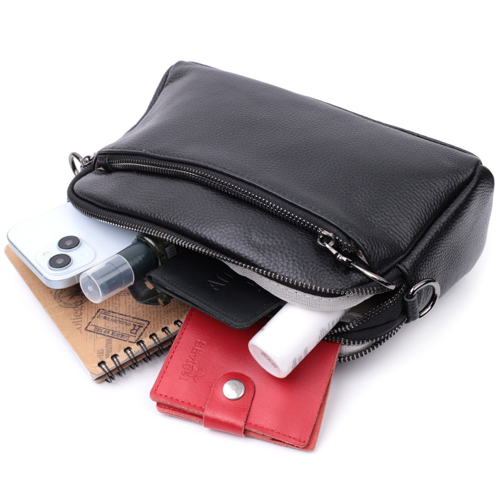 Прямоугольная женская сумка с карманами из натуральной кожи Vintage 22597 Черная Киев - изображение 10