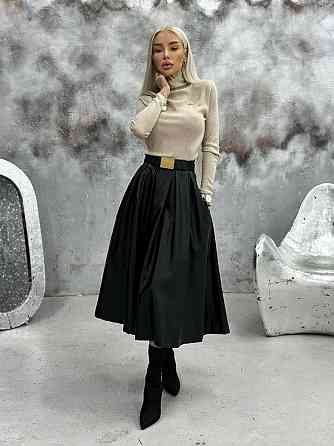 Жіноча тепла міді спідниця зі складками екошкіра на флісі Одеса