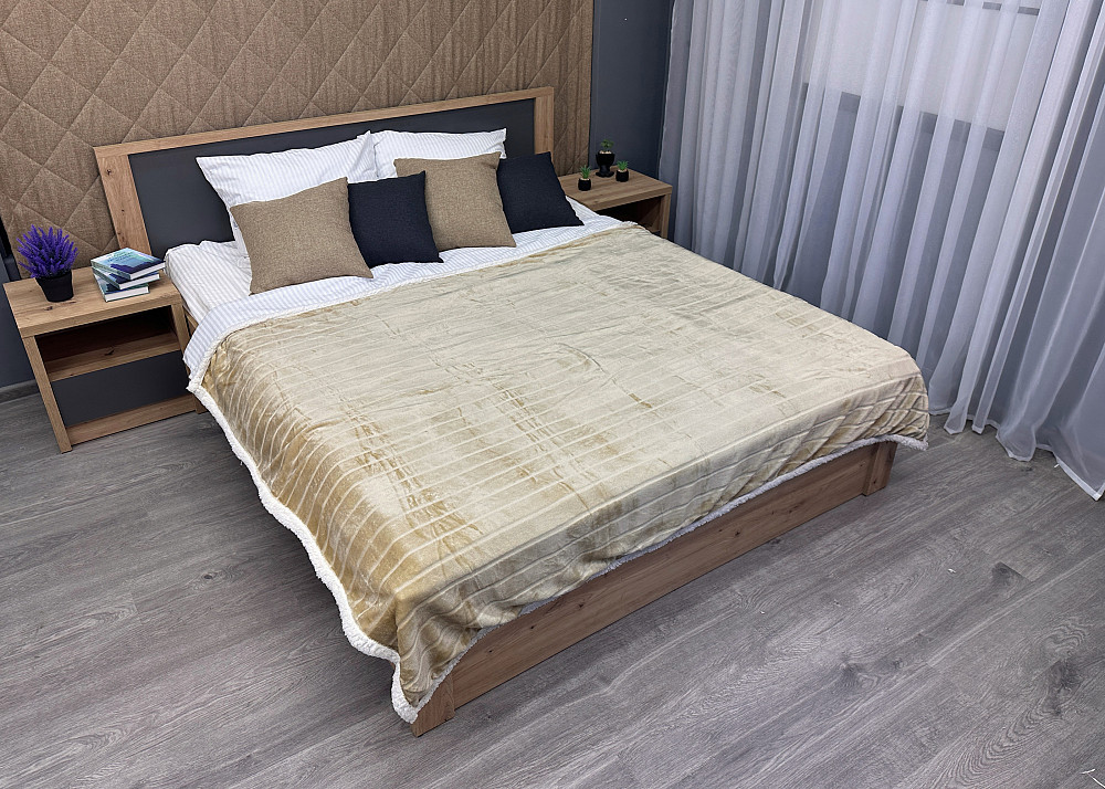 Плед двосторонній 155х200 см (+-5см) рельєфний із штучною овчиною Пісочний з білим (87-073) Київ - фото 3