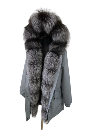 Парка женская с мехом чернобурки Серый 42 95см Харьков