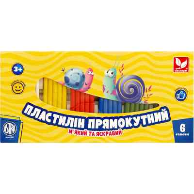 Пластилін Школярик Прямокутний 6 кольорів 140 г (303116001-UA) Вінниця