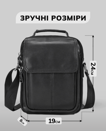 Сумка-барсетка чоловіча через плече шкіряна гладка чорна Tiding Bag TD-69291 Кам'янське - фото 3