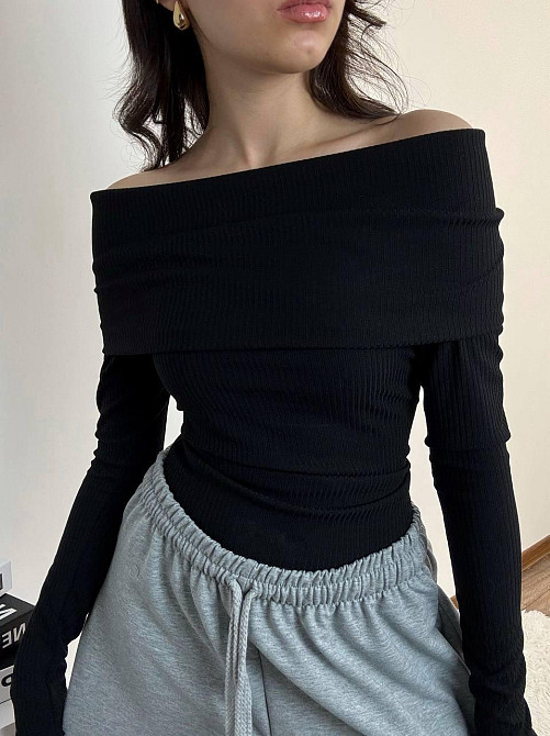 Женская романтичная кофточка с отворотом турецкий рубчик мустанг 42/44, Черный Одесса - изображение 1