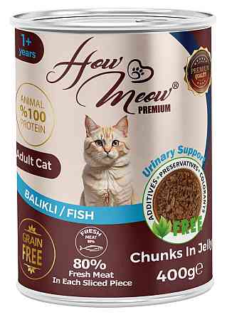 Полнорационный влажный корм для взрослых котов Хау Мяу How Meow с рыбой 400г Киев