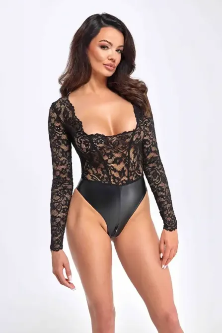 Боді Noir Handmade F296 Psyche bodysuit of lace and wetlook - 3XL Львів - фото 4