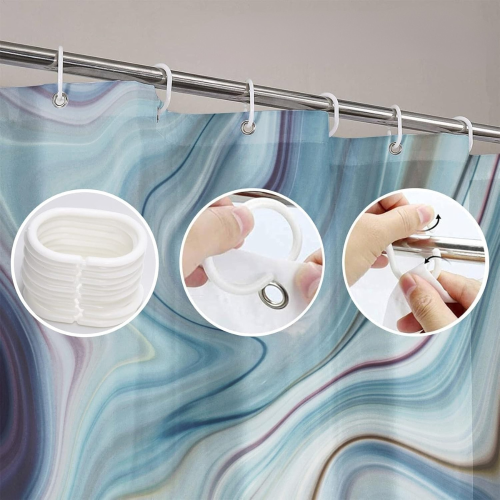 Шторка для ванной и душа с кольцами 180x180 см водоотталкивающая, шторка для душевой и ванной с крючками, мраморно-голубая Каменец-Подольский - изображение 6