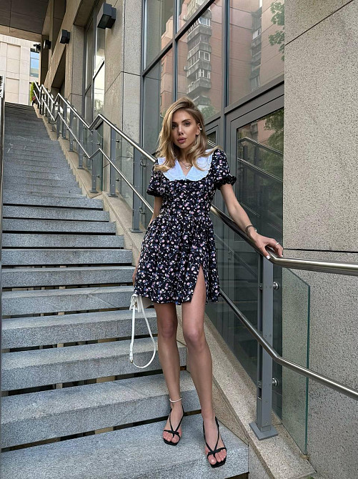 Жіноча романтична мінісукня квіткова з комірцем софт Чорний, 48/52 Одеса - фото 6