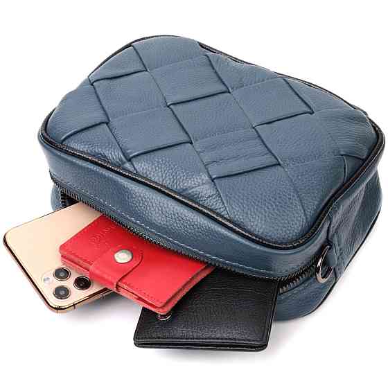 Шкіряна сумка з палітурками для стильних жінок Vintage 22408 Синя Київ