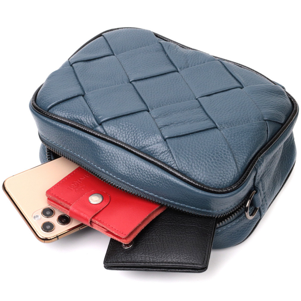 Шкіряна сумка з палітурками для стильних жінок Vintage 22408 Синя Київ - фото 6