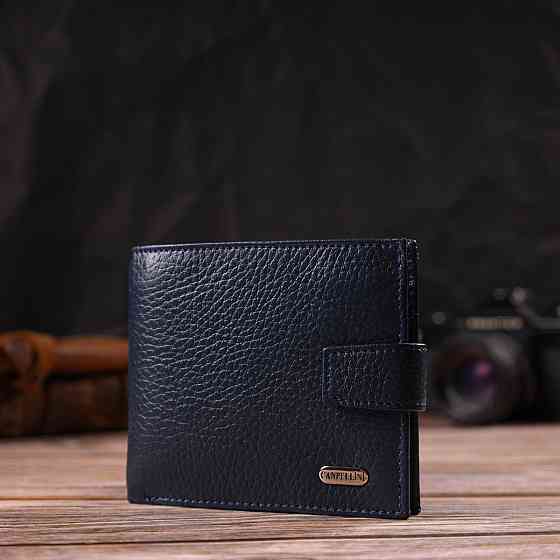 Практичный мужской кошелек из натуральной зернистой кожи Синий (CANPELLINI) Киев