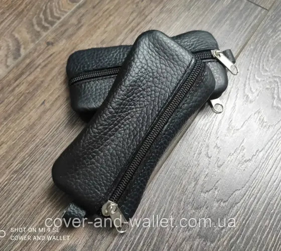 Шкіряна ключниця на дві блискавки чорного кольору MD Leather Київ