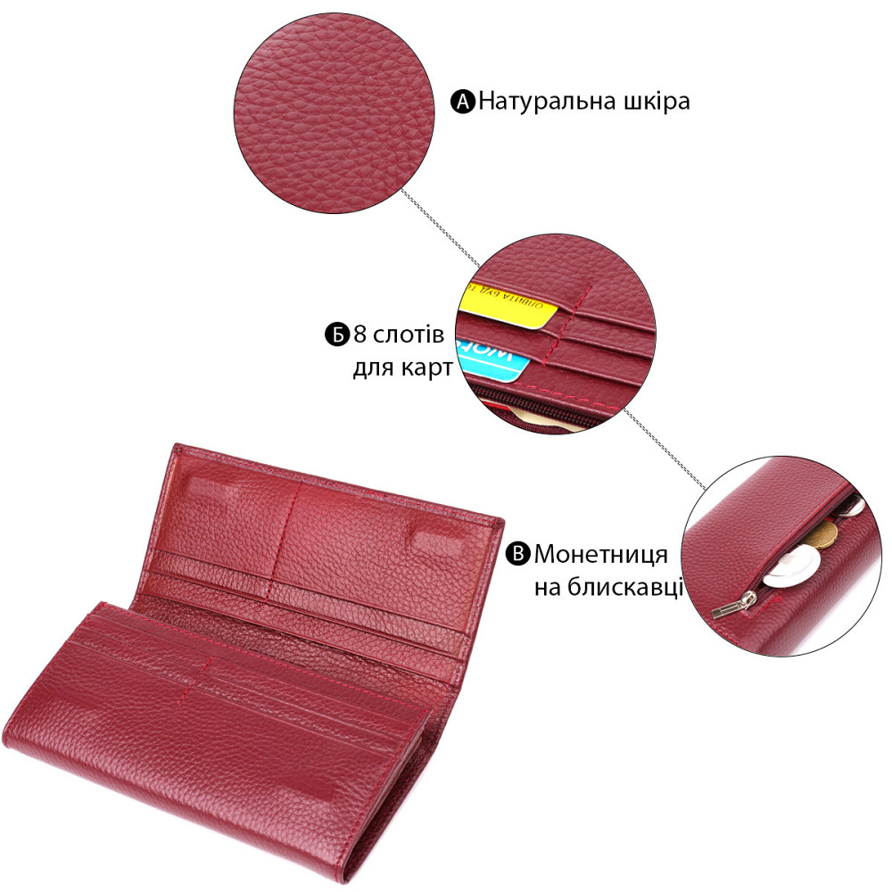 Вертикальний шкіряний гаманець бордовий (ST Leather) Київ - фото 20