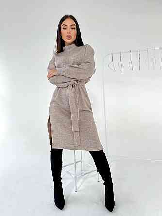 Жіноче стильне тепле плаття з розрізами турецька двостороння ангора люкс Беж, 42/46 Одеса