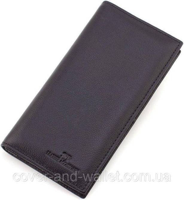 Мужской кожаный кошелек купюрник на магнитах черного цвета ST 152 Киев - изображение 1