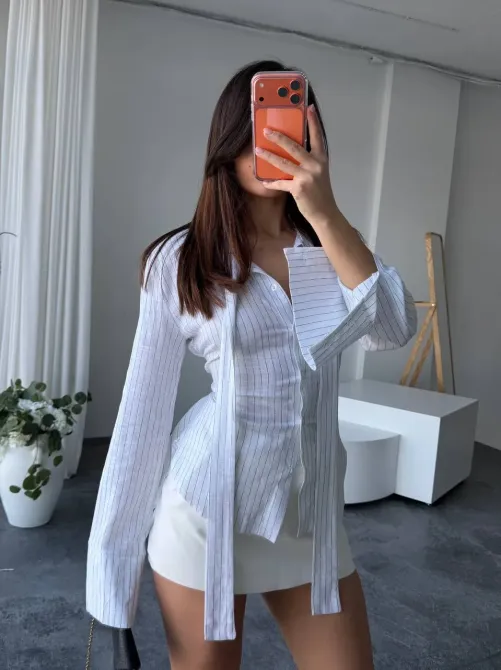 Стильна жіноча сорочка зі льону в смужку Одеса - фото 8