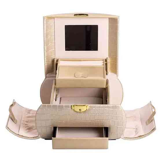 Скринька для прикрас з еко шкіри 3 яруси із замком органайзер для ювелірних виробів HP-5-21GOLD Коломия