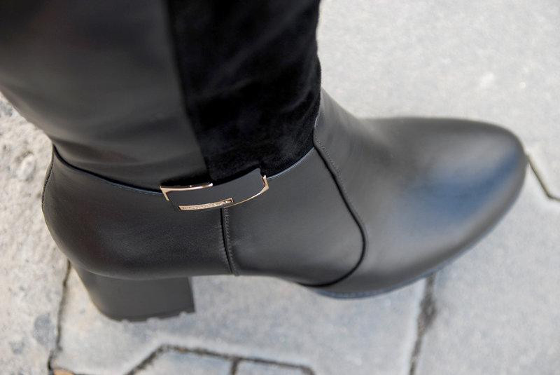 Чоботи жіночі ARLETT чорні шкіра+замша натуральна висота 33см обхват гомілки 37-40см каблук 7см Коломия - фото 2