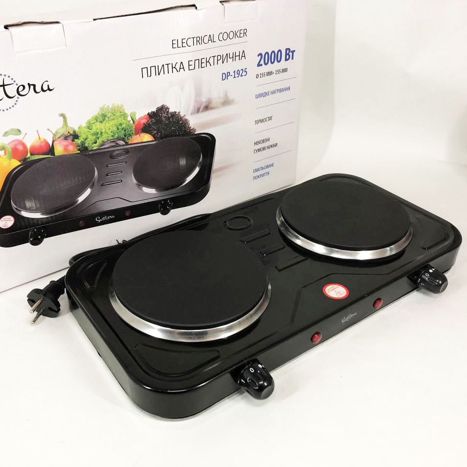 Настільна потужна плита Suntera DP-1925 черная, Побутова електроплитка, Маленькі електричні плити VF-39 Львів - фото 1