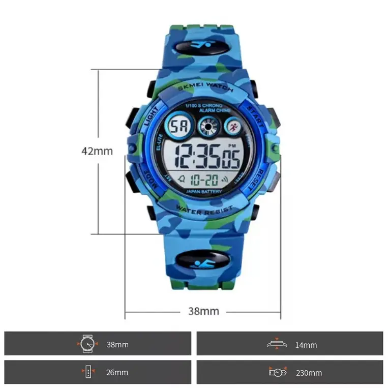Детские спортивные часы Skmei 1547 Kids (секундомер, будильник) Светло-синий камуфляж Винница - изображение 7