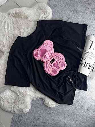 Женская удлиненная оверсайз футболка с мишкой кулир Одесса