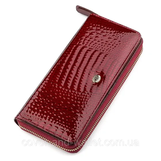 Бордовый лаковый кошелек на молнии с блоком для карточек ST S7001A Bordeaux Киев