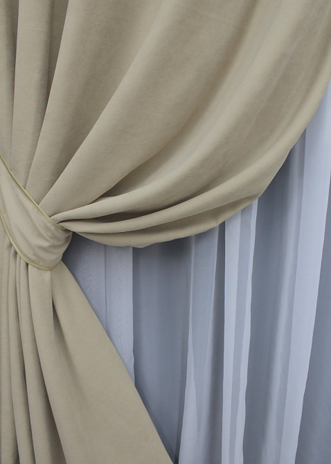 Комплект штор на люверсах VR-Textil Мікровелюр Petek № 1488ш Бежевий 150х270 см 2 шт (37-0168) Київ - фото 5
