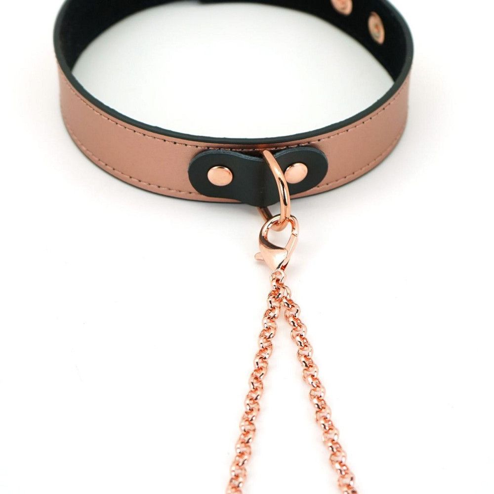 Нашийник із затискачами для сосків Liebe Seele Rose Gold Memory Collar with Nipple Clamps, шкіра Sex Aura Київ - фото 10