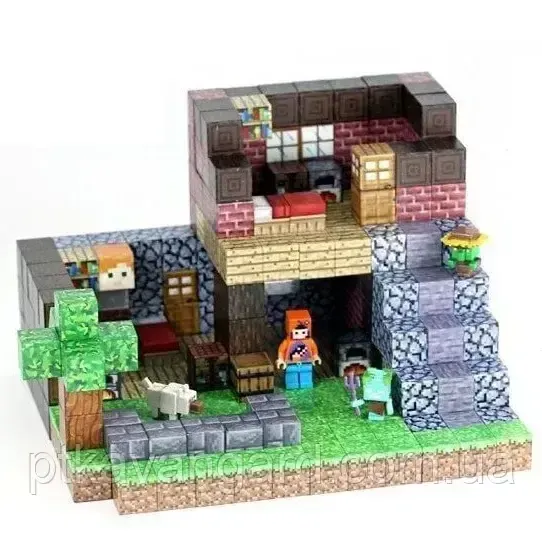 Магнітний конструктор майнкрафт будинок двоповерховий 292 магнітних блоків + 4 фігурки Dream World LZCK 082 Хмельницький