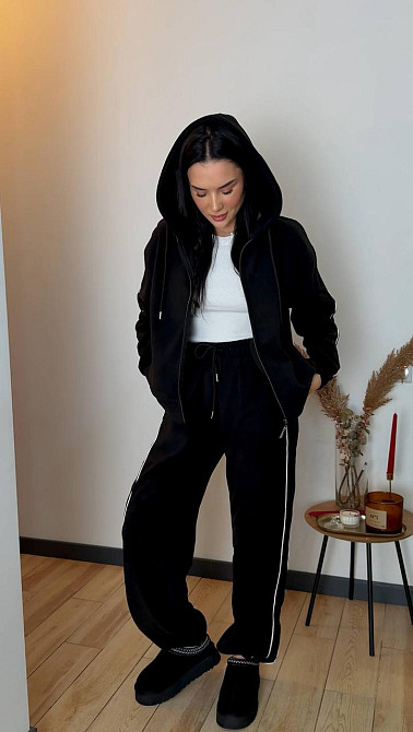 Жіночий теплий костюм-двійка з кантом двосторонній фліс Чорний, 44/46 Одеса - фото 9