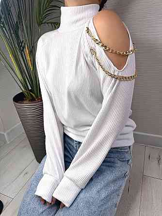 Жіночий стильний під горло светр з ланцюжком щільна ангора рубчик на фліс Одеса