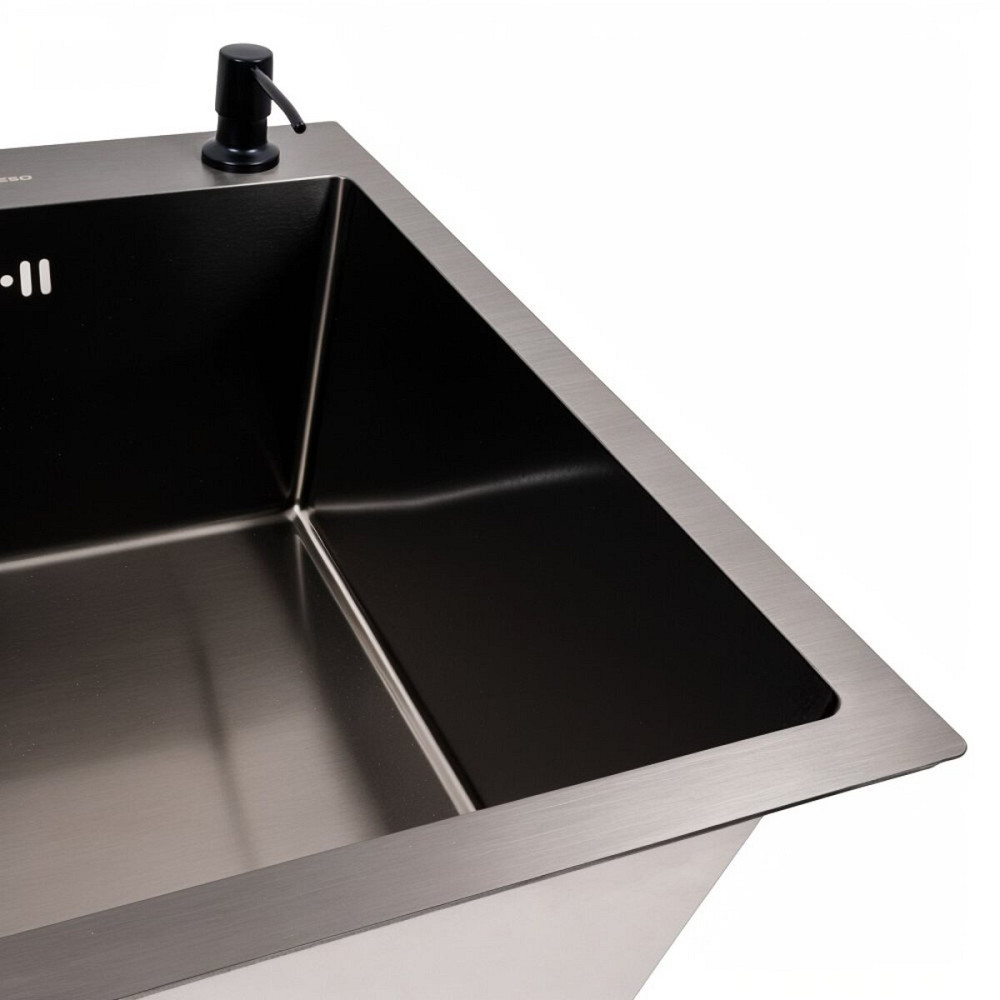 Кухонна мийка VALESO Handmade PVD 70*50 чорна (сифон круглий, 3,0/0,8) Коломыя - изображение 3