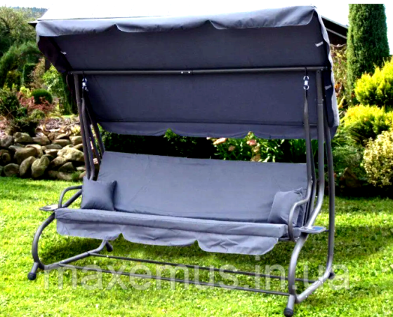 Садовые качели Bonro Garden четырехместная раскладная с навесом качели для сада и дачи серая Мостиська
